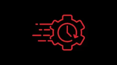 Red gear icon with a clock face and motion streaks representing the UGC product mark.